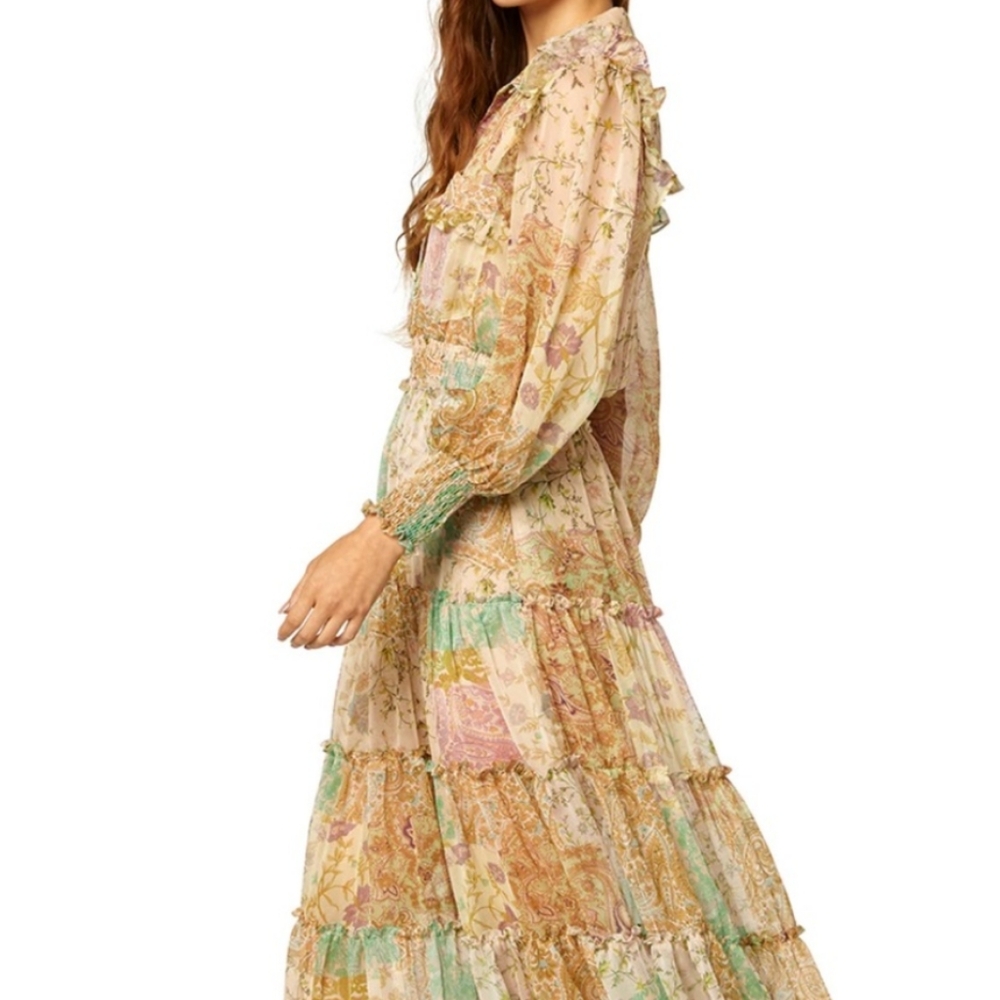 NWOT Famous Misa Los Angeles Aydeniz Dress Printemps Patchwork L - Picture 8 of 16